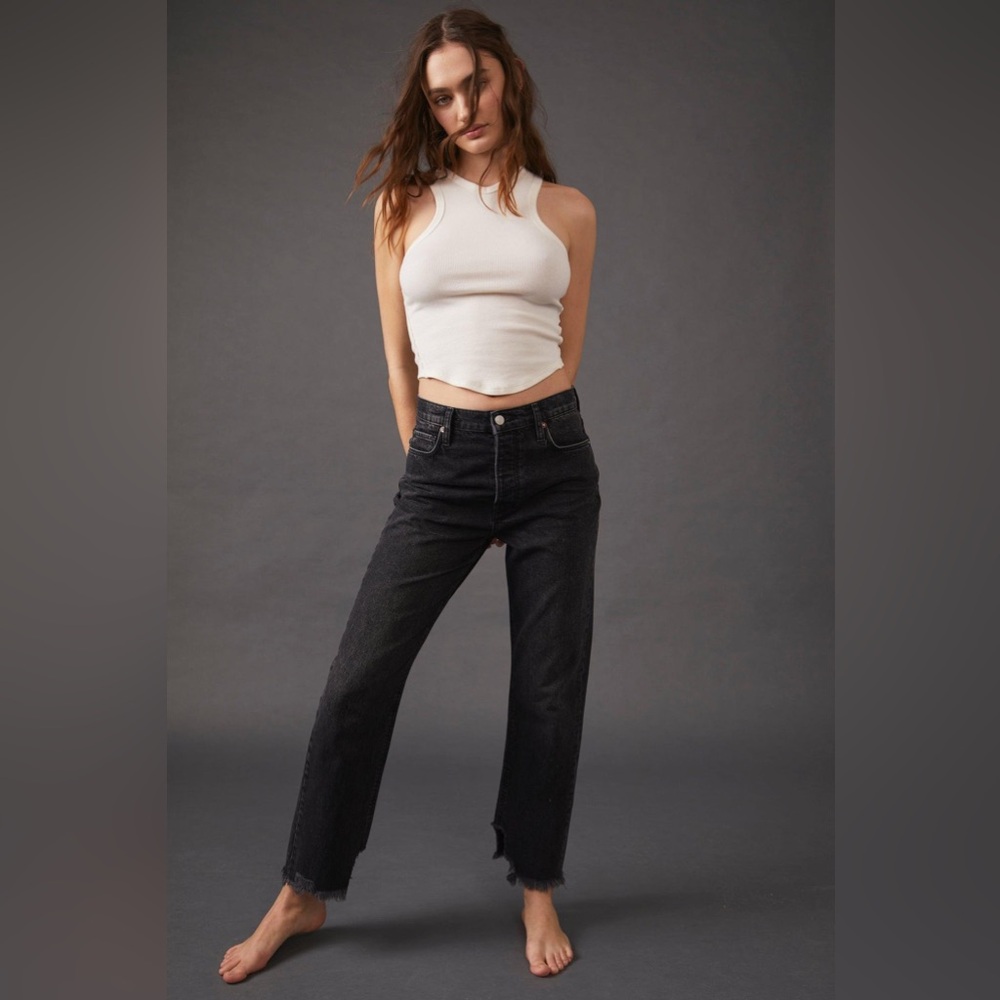 NWT We the Free People Distressed Tapered Baggy BF Denim Jeans Sz 28